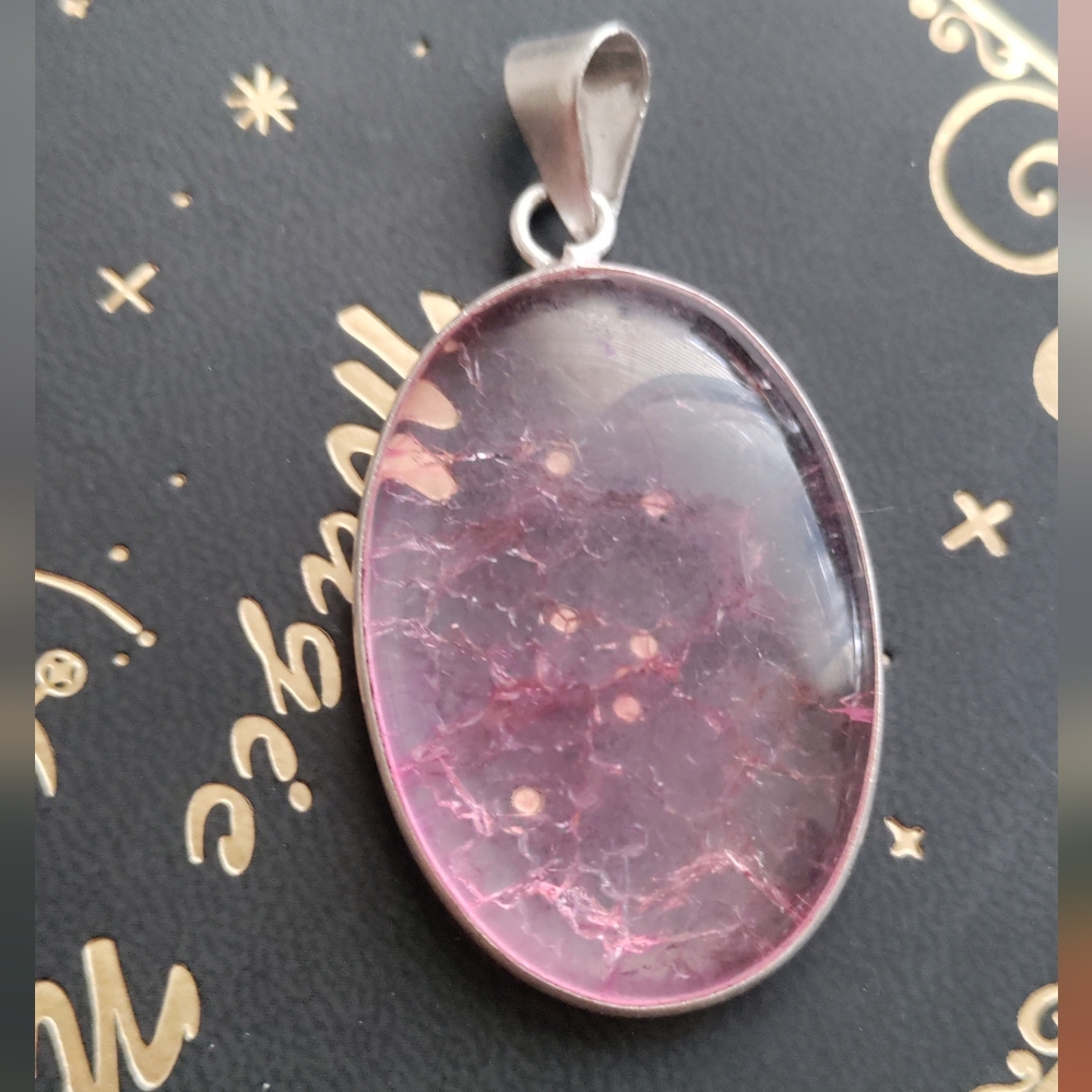 Purple/pink Oval Glass Pendant Necklace - Unbranded